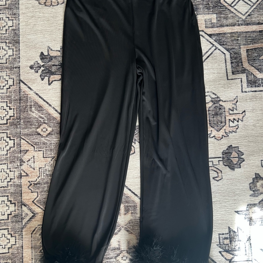 Mango Black Wide Leg Pants with Feather Detail